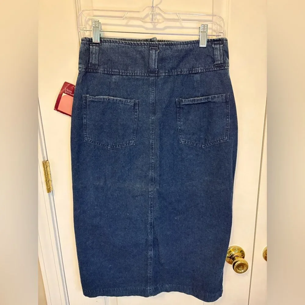 Vintage 70s Denim Button Front Skirt | High Waisted Midi Jean Skirt | Misses Spo